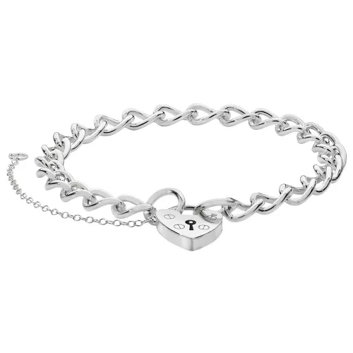 Silver Ladies' Charm Bracelet with Heart Padlock 13.6g